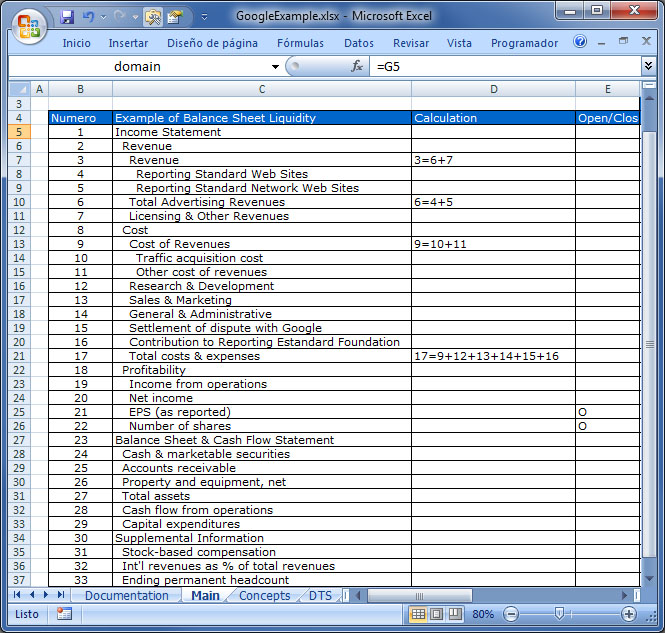 Definici�n del contenido de una taxonom�a XBRL en Excel